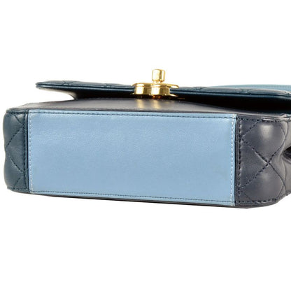 Chanel Matelasse Flap Chain Shoulder Bag Lambskin Blue Gold Hardware