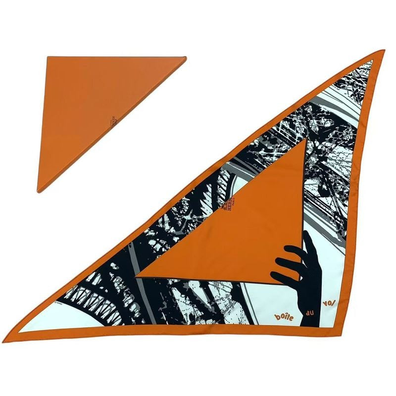 Hermes Triangle Scarf Large Silk Flying Box Orange