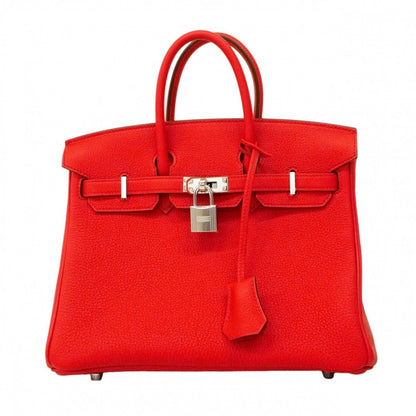 Hermes Handbag Birkin 25 Togo Rouge Ladieu Silver