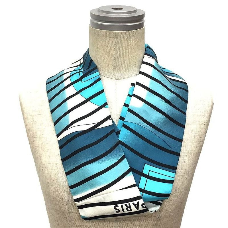 Hermes Silk Snood Dotted Bordered Striped Long Scarf