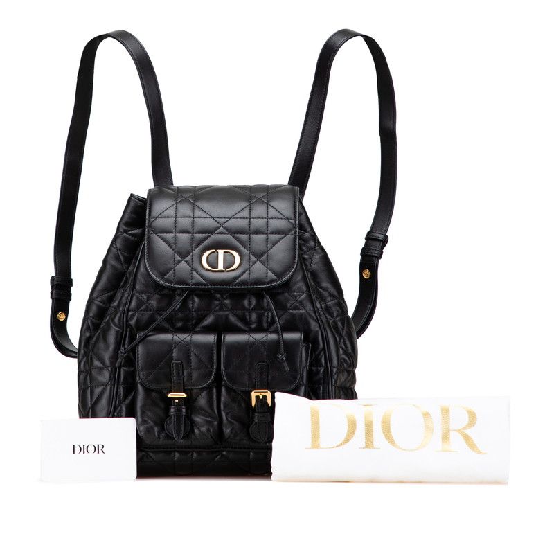 Dior Macrocanage Caro Caro Medium Backpack Rucksack Black Leather Women's Dior