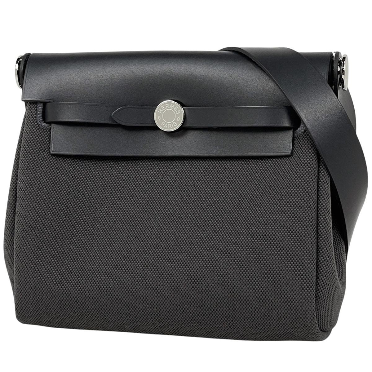 Hermes Herbag Zip 20 Toile Hunter Shoulder Bag Canvas Gray