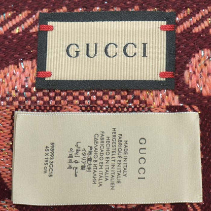 Gucci GG Wool Lame Jacquard Scarf Logo Scarf Pink Burgundy 598993 3gc15 Women
