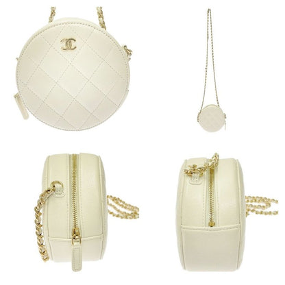 Chanel Matelasse Caviar Skin Coco Mark Round Chain Shoulder Bag White 367854