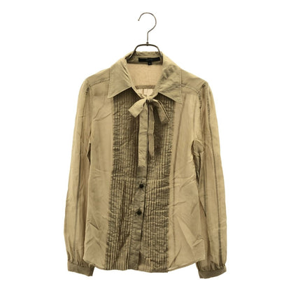 Gucci Silk Bowtie Pintuck Blouse 36 Beige