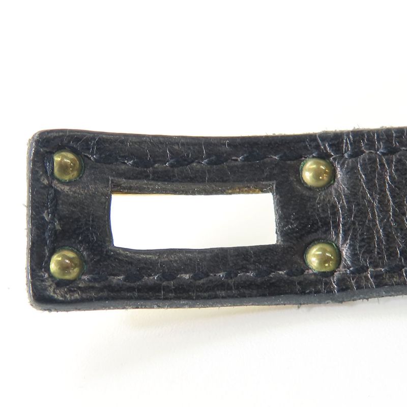 Hermes Bracelet Kelly Leather Metal Black Gold Hardware □I Engraved Accessories