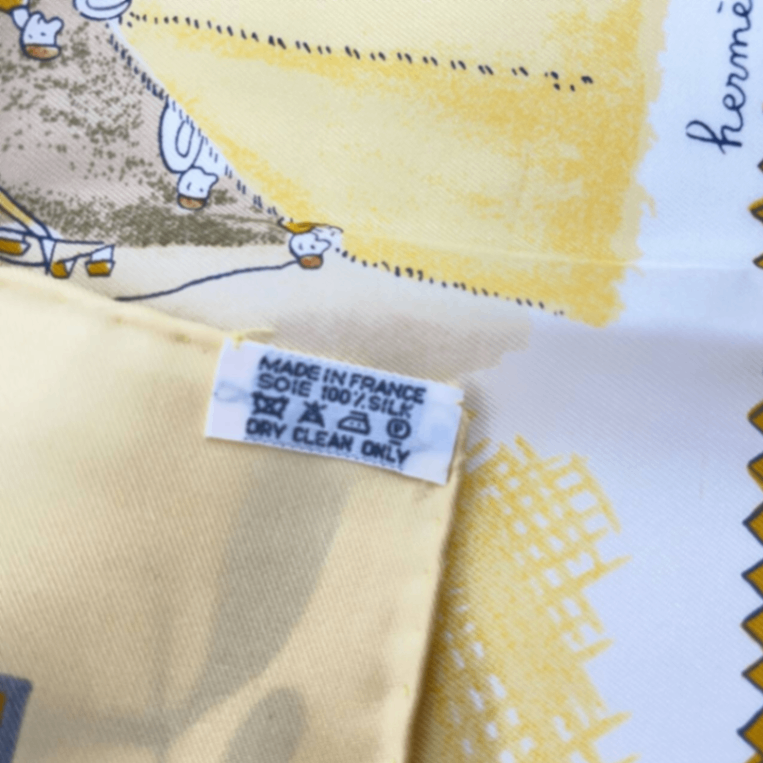 Grade Hermes Carre 90 RE TOUR A LA Terre Homeward Bound Yellow 100% Silk Scarf