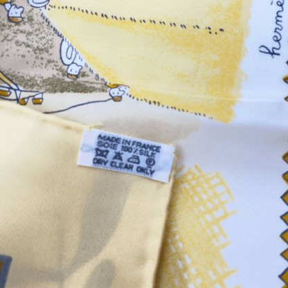 Grade Hermes Carre 90 RE TOUR A LA Terre Homeward Bound Yellow 100% Silk Scarf