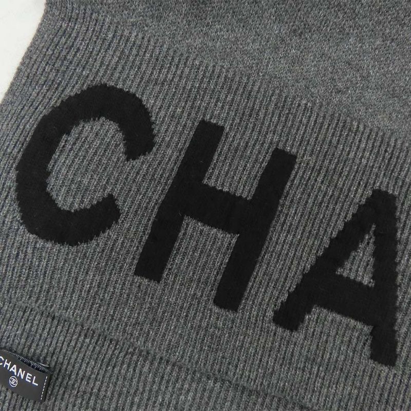 Chanel Shawl Aaa623 Gray-×black 2025 Cruises Cashmere Logo Simple