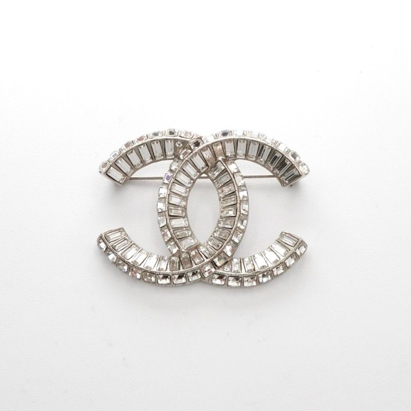 Chanel Brooch Corsage Silver Here Mark Rhinestone