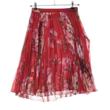 Gucci Silk Michele Era Floral Print Sheer Pleated Skirt Red Multicolor 42