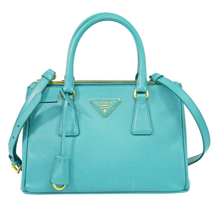Prada Saffiano Leather 2-Way Shoulder Bag Pochette Turquoise