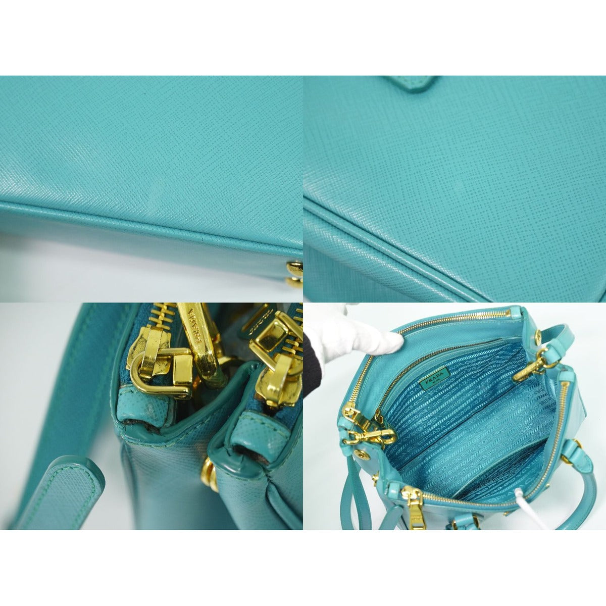 Prada Saffiano Leather 2-Way Shoulder Bag Pochette Turquoise — view 7