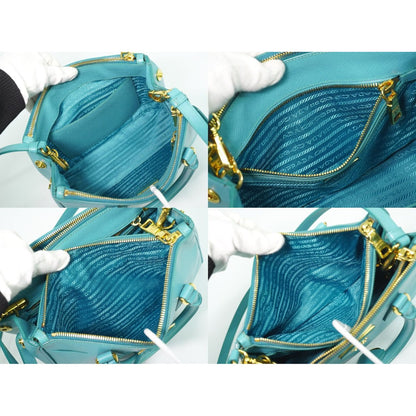 Prada Saffiano Leather 2-Way Shoulder Bag Pochette Turquoise — view 8