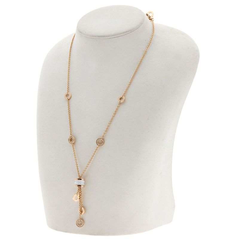 Bvlgari B-zero1 Bee Zero One Element Diamond White Ceramic Necklace 18K Pink