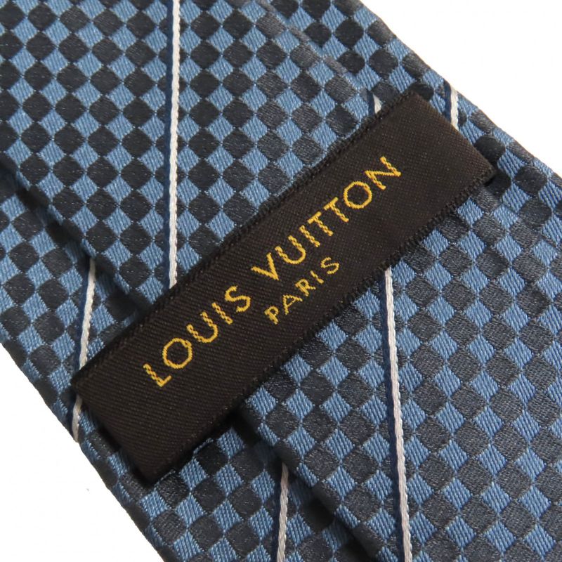 Louis Vuitton M67978 Clavat Ek 100% Silk Plaid Tie 8cm (3.15in) Blue Black Made