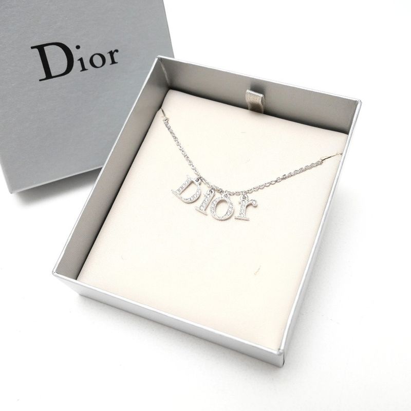 DIOR Necklace Crystal Rhinestone Logo Silver 20250901 Ra5899