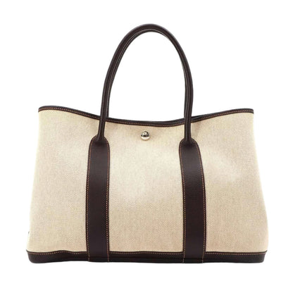 Hermes Garden Party 36 PM Tote Toile Ash Leather Natural Brown