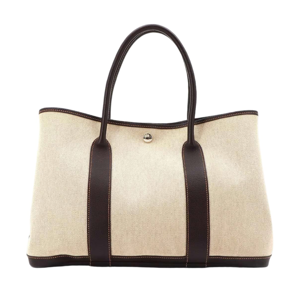 Hermes Garden Party 36 PM Tote Toile Ash Leather Natural Brown