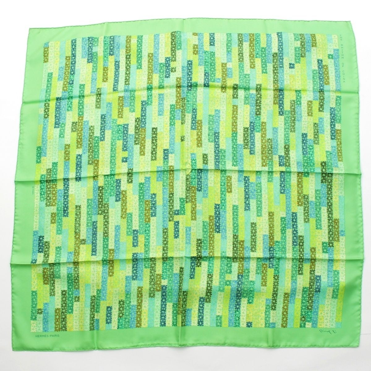 Hermes Silk Carre 90 the Rhythm of China Scarf Green