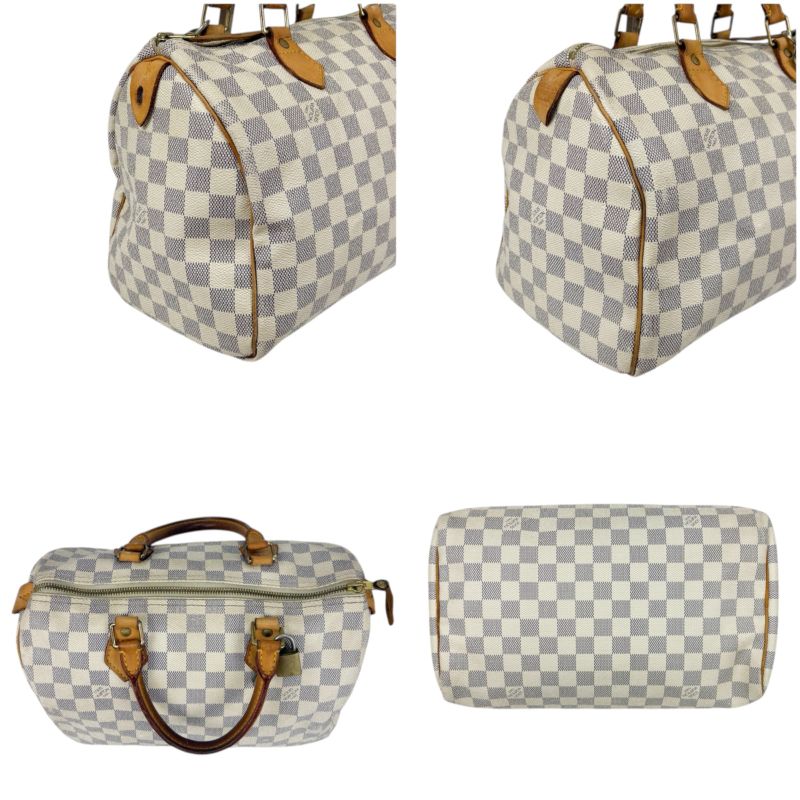Louis Vuitton Damier Azure Speedy 30 Mini Boston Bag Handbag White Beige
