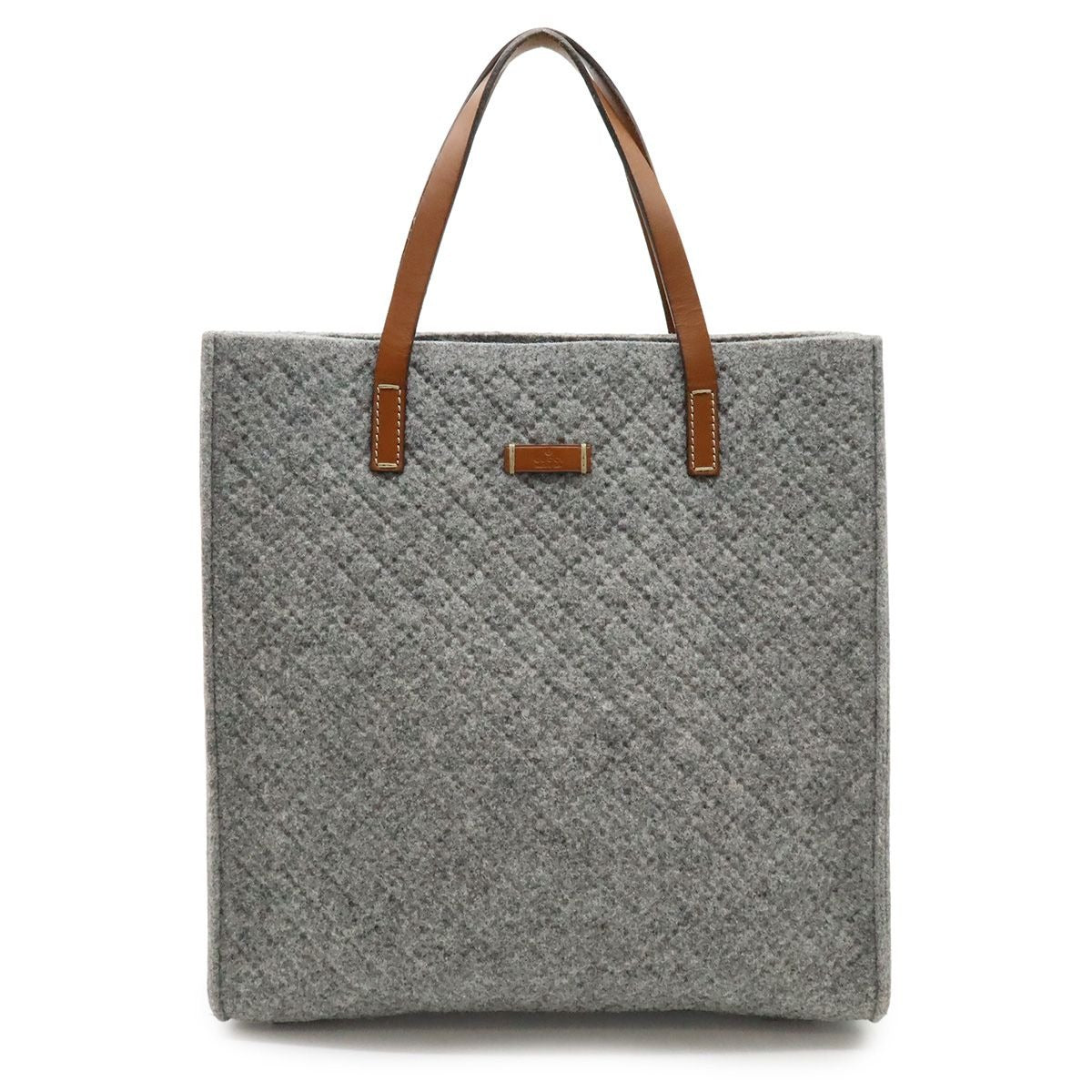 Gucci Diamante Tote Shoulder Bag Felt Wool Leather Gray Brown