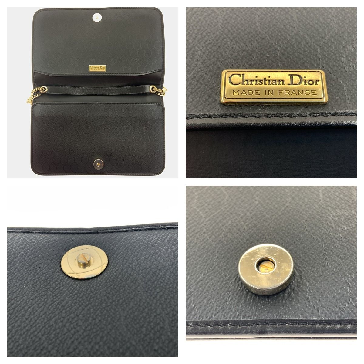 Christian Dior Christian Dior Honeycomb Pattern Chain Shoulder Bag Black