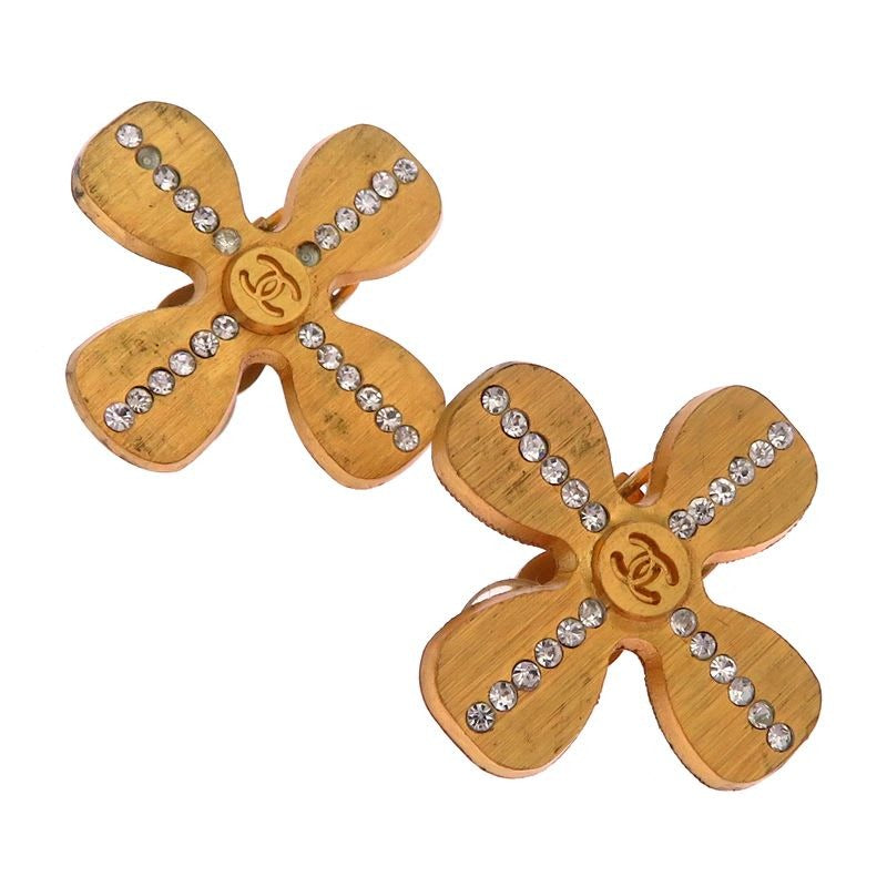 Chanel Camellia Wood and Crystal Earrings