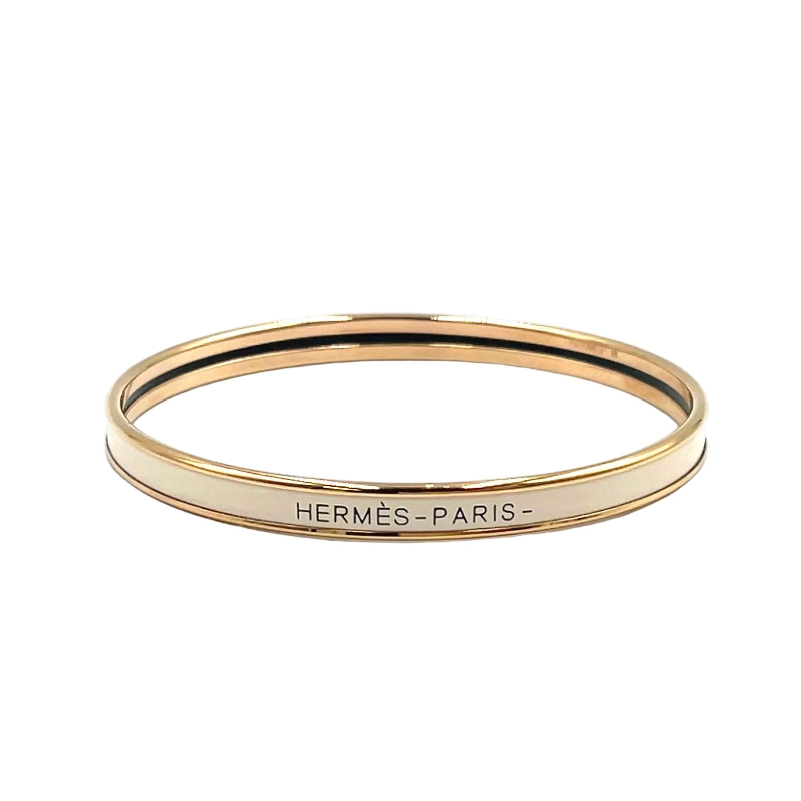 Hermes Uni Metal Enamel Ivory Gold Bangle Bracelet