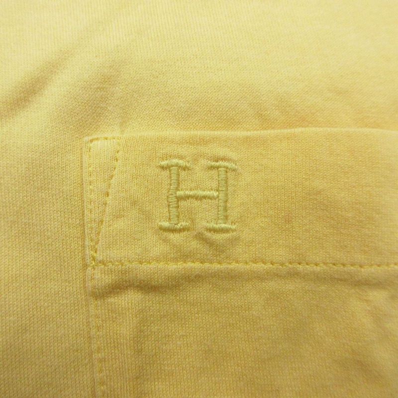 Hermes H Logo Embroidery Pocket T-Shirt Top Short Sleeves Yellow Size L Men's