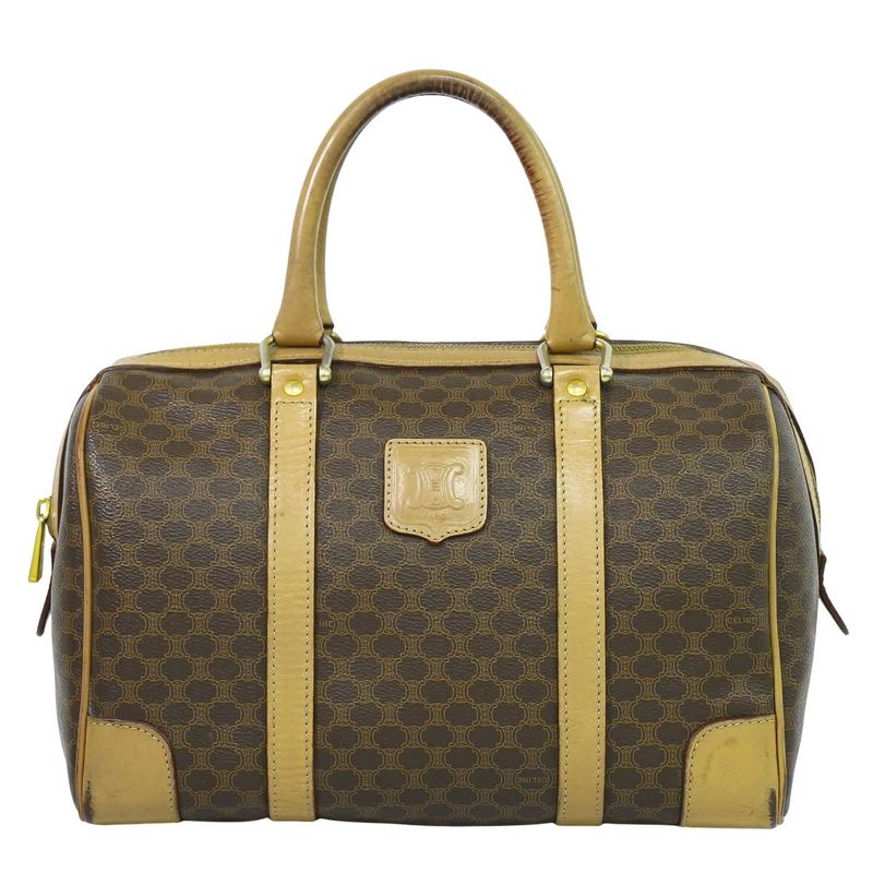 Authentic Celine Macadam Mini Boston Bag Handbag PVC Brown Macadam Bag Pre-owned