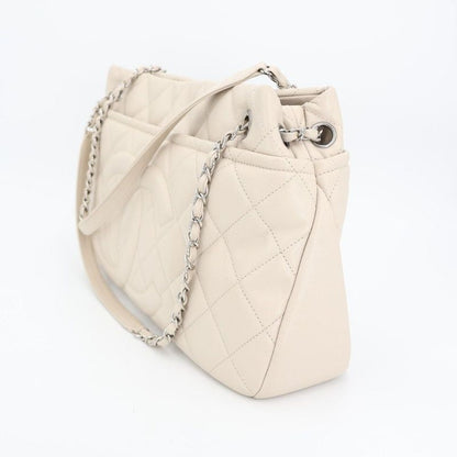 Chanel Chain Tote Bag Matelasse Coco Mark Gray-beige Soft Caviar Skin