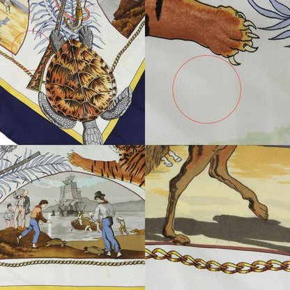 Hermes Scarf Carré 90 Silk Navy White Chasses Exotiques Accessories Women