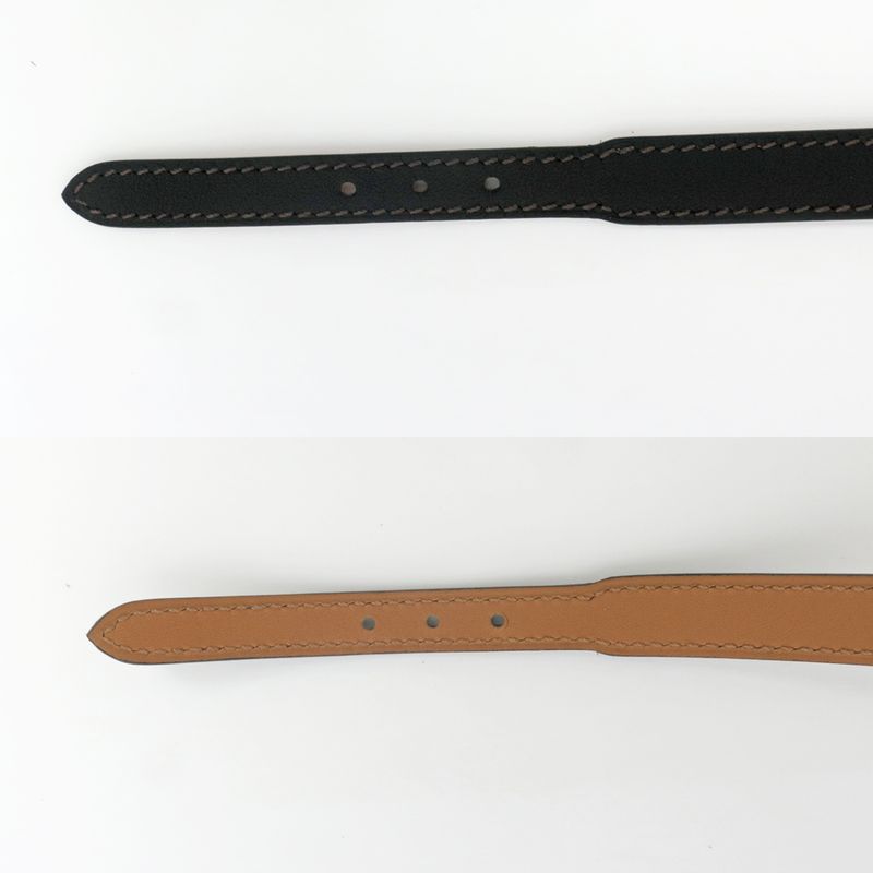 Hermes Leather Bracelet Trench Black Silver-hardware U Engraved Size T5