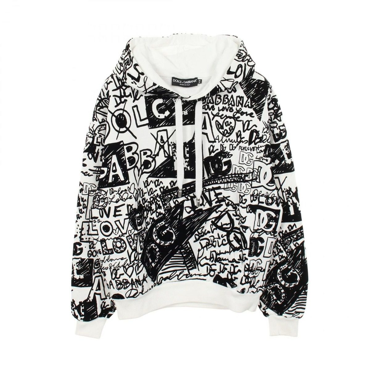 Dolce & Gabbana Hoodie Flocked Graffiti Print Cotton
