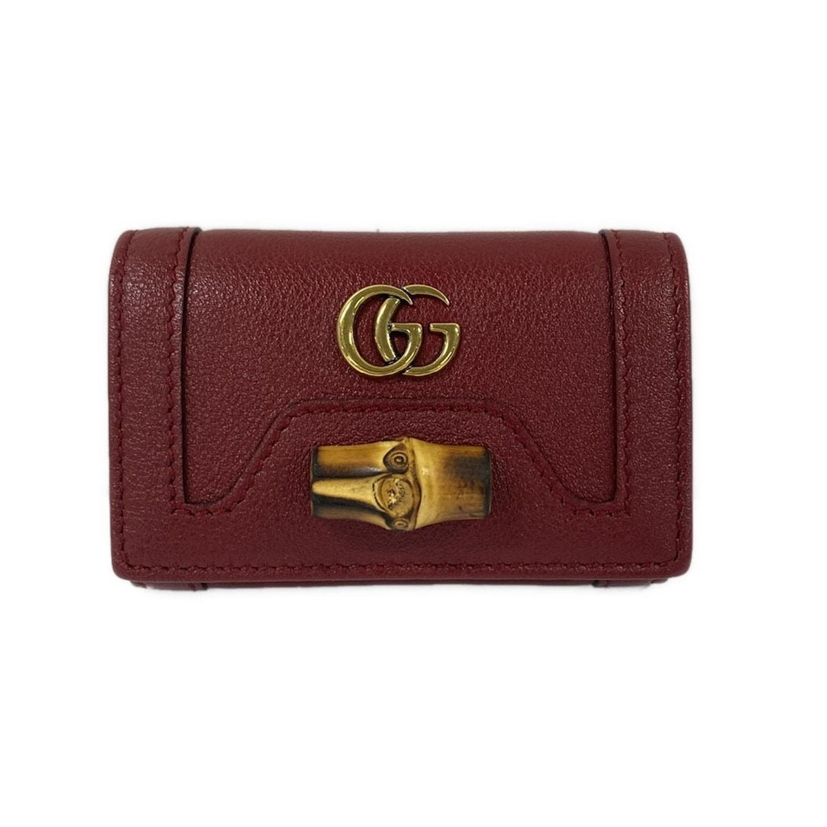 Gucci Key Case GG Marmont Bamboo Closure Red Beige 6 Hooks Leather Holder X