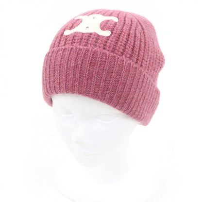 Celine Cashmere Triomphe Beanie Knit Cap Pink Hat