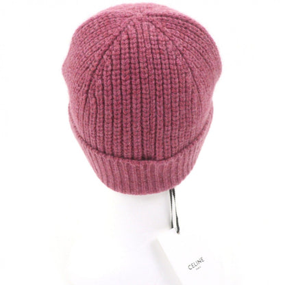 Celine Cashmere Triomphe Beanie Knit Cap Pink Hat — view 3