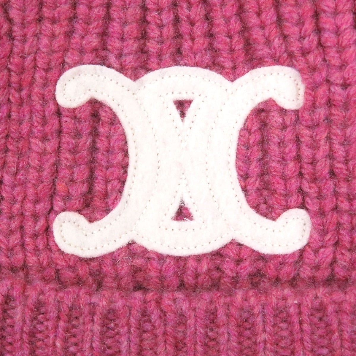 Celine Cashmere Triomphe Beanie Knit Cap Pink Hat — view 5