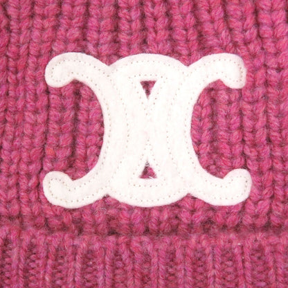 Celine Cashmere Triomphe Beanie Knit Cap Pink Hat — view 5