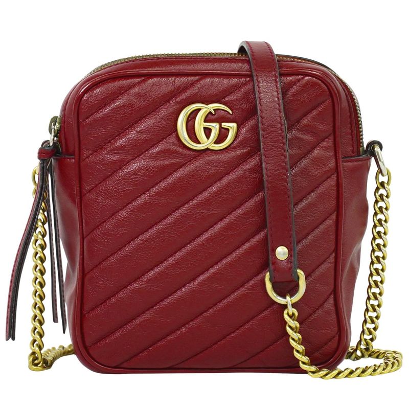 Authentic Gucci GG Marmont Shoulder Bag Pochette Leather Red 550155 Bag