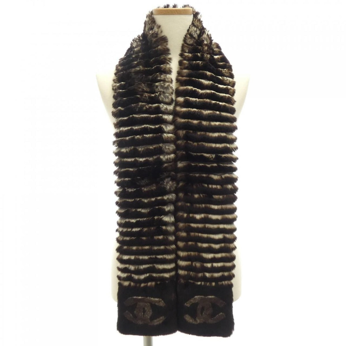Chanel Scarf Cashmere White Brown
