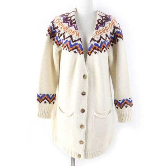 LOEWE D3279080sm Wool Alpaca Silk Cashmere Blend Argyle Knit Cardigan Ivory