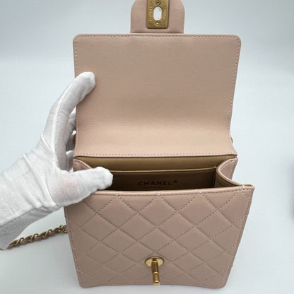Chanel Quilted Chain Shoulder Faux Pearl Baby Pink Gold Lambskin Bag — view 14