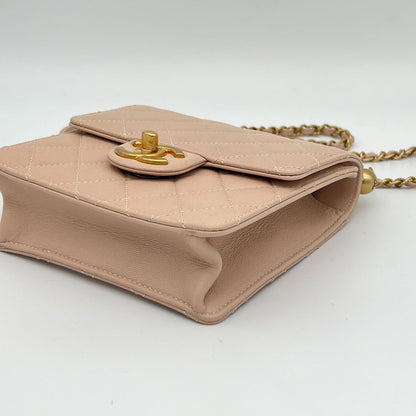 Chanel Quilted Chain Shoulder Faux Pearl Baby Pink Gold Lambskin Bag — view 8