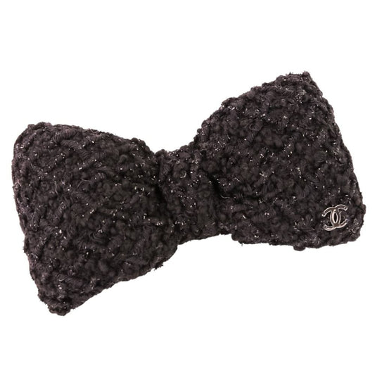 Chanel CC Logo Ribbon Tweed Barrette Black