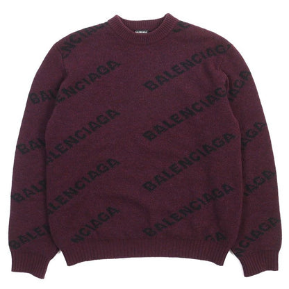 Balenciaga ALL OVER Logo Wool Round Neck Long Sleeve Knit Sweater