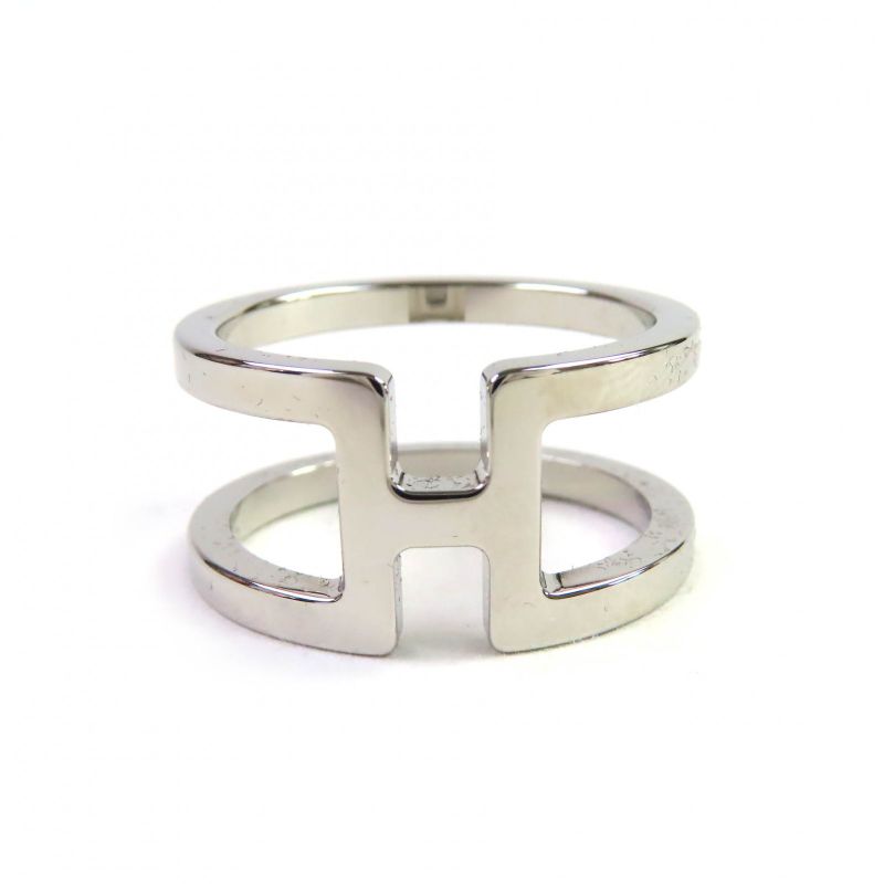 Hermes H Anne Long Palladium Scarf Ring Silver With Box And Storage Bag Made In