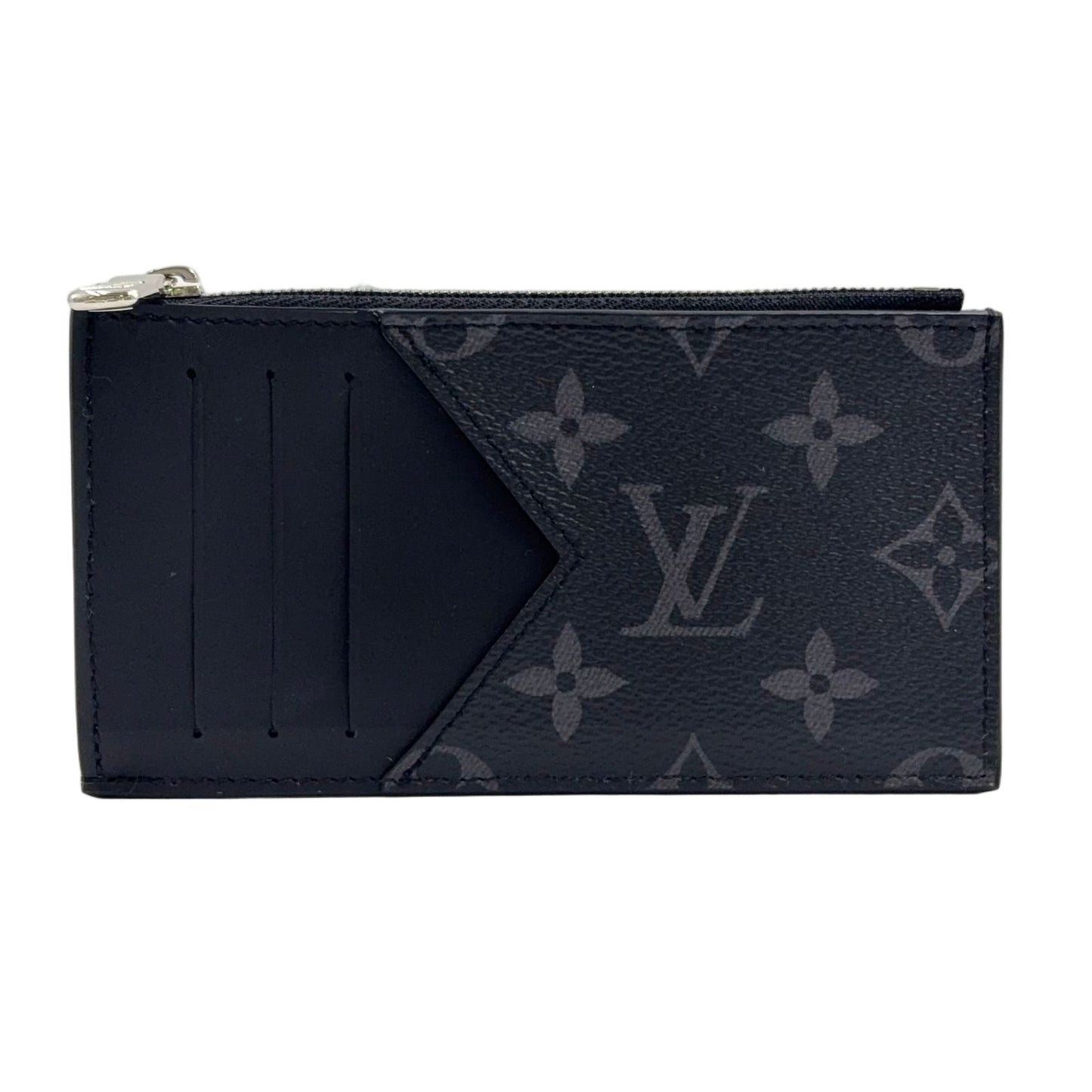Louis Vuitton Coin Card Holder Monogram Eclipse Leather Black Case Silver