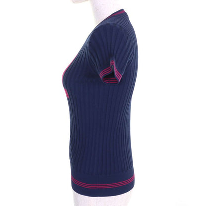 CHANEL P61004 85% Silk Coco Mark Number Rings Tight Ribbed Short Sleeve Knit